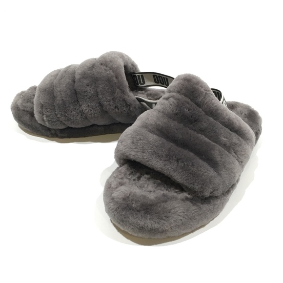 UGG Fluff Yeah Slide Slipper Sandals -Charcoal Sheepskin -Youth US 5 -NEW - Picture 6 of 6